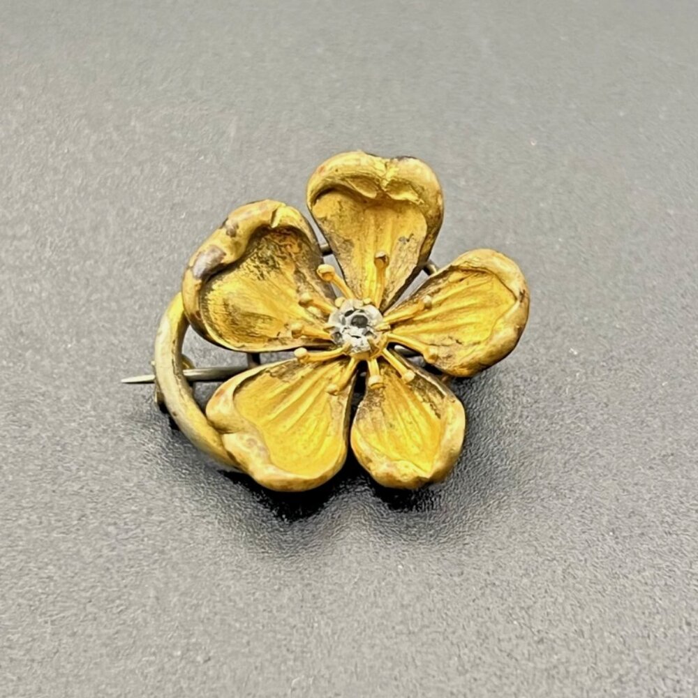 Antique Art Nouveau 10kt Gold Filled Brooch Figural Flower Small